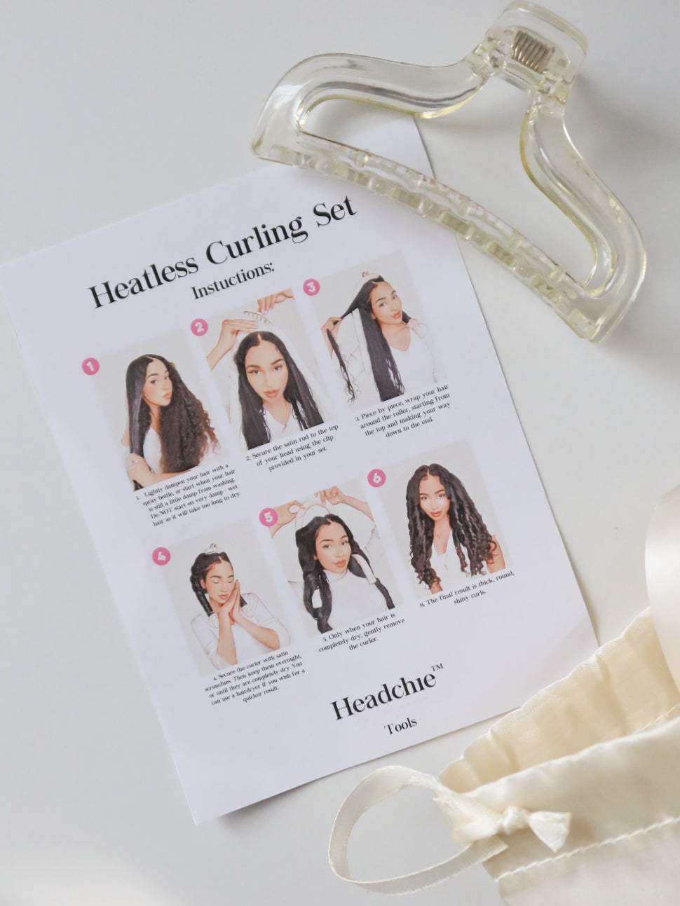 Satin Heatless Curler Set - Curling Headband, Clip, Scrunchies & Bag