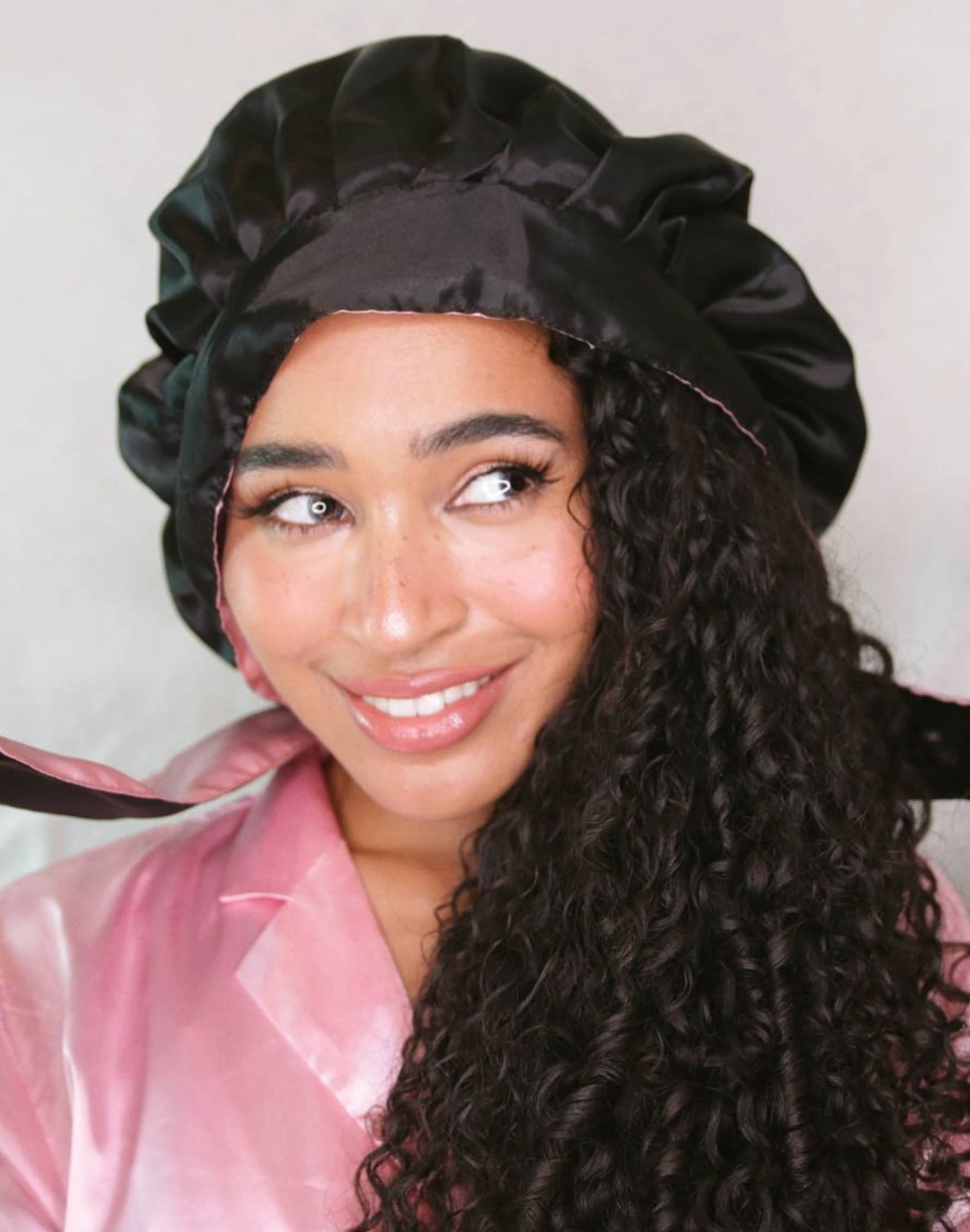 Reversible Silky Satin Bonnet with ribbon - Pink