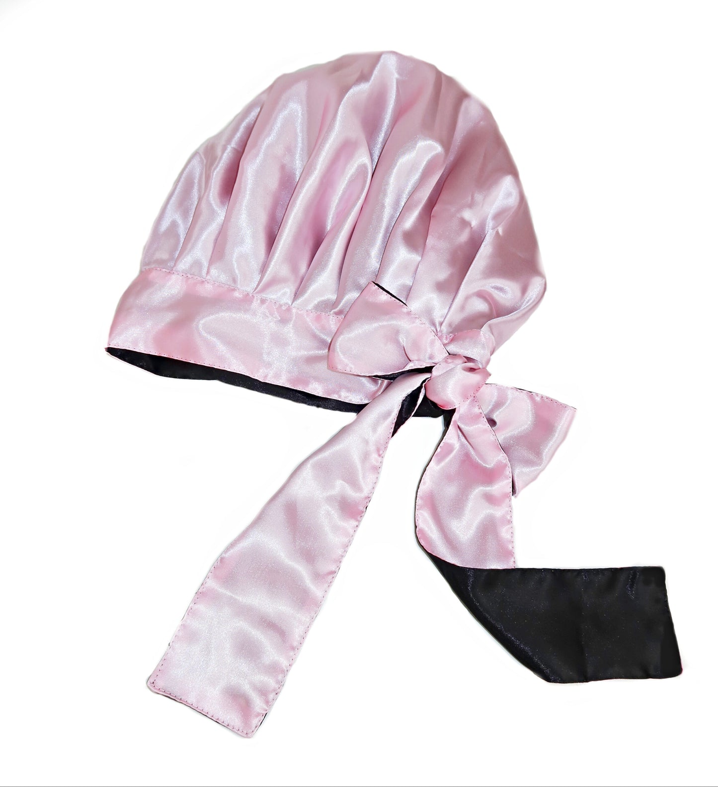 Reversible Silky Satin Bonnet with ribbon - Pink